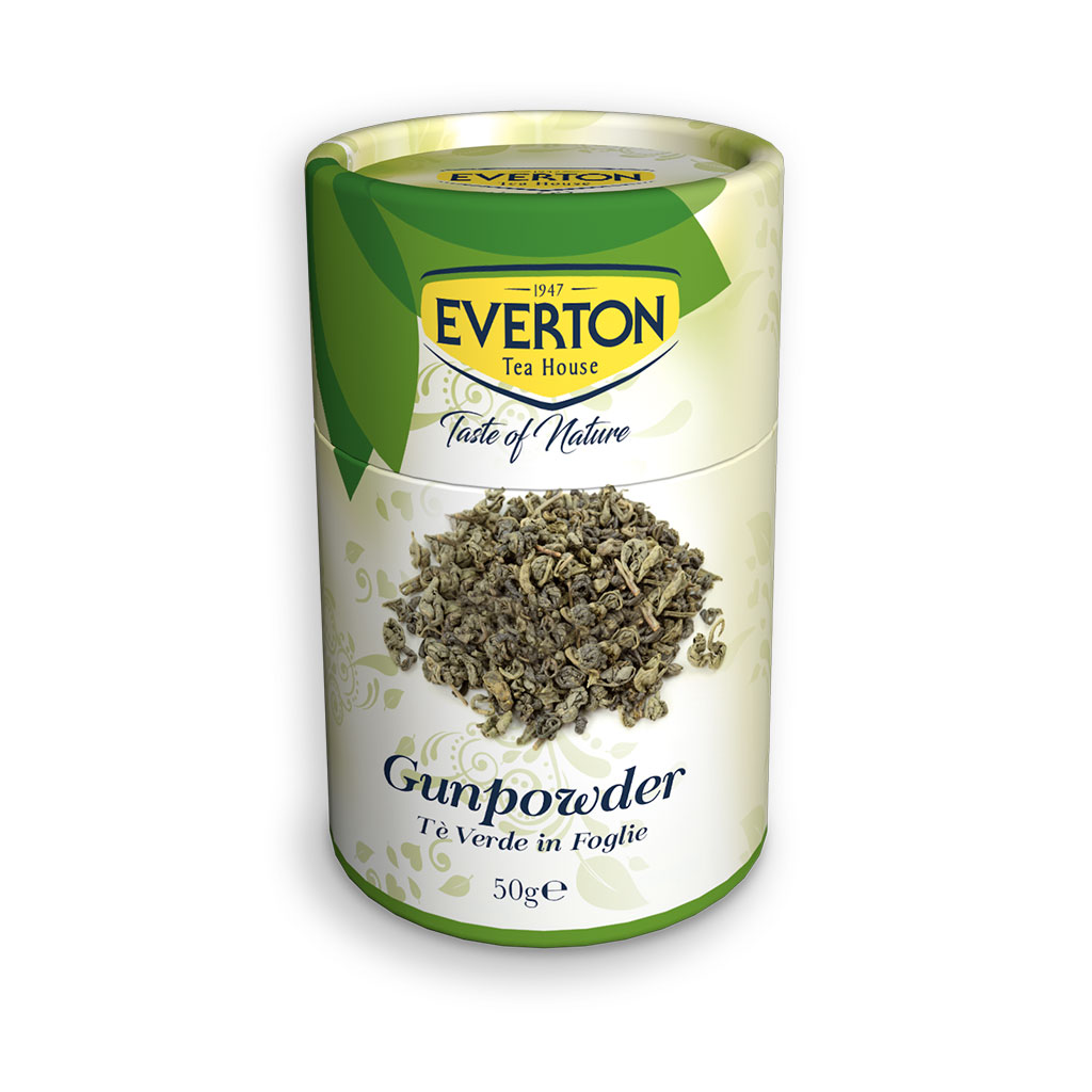 Il Tè Verde Gunpowder con foglie arrotolate a forma di pallina
